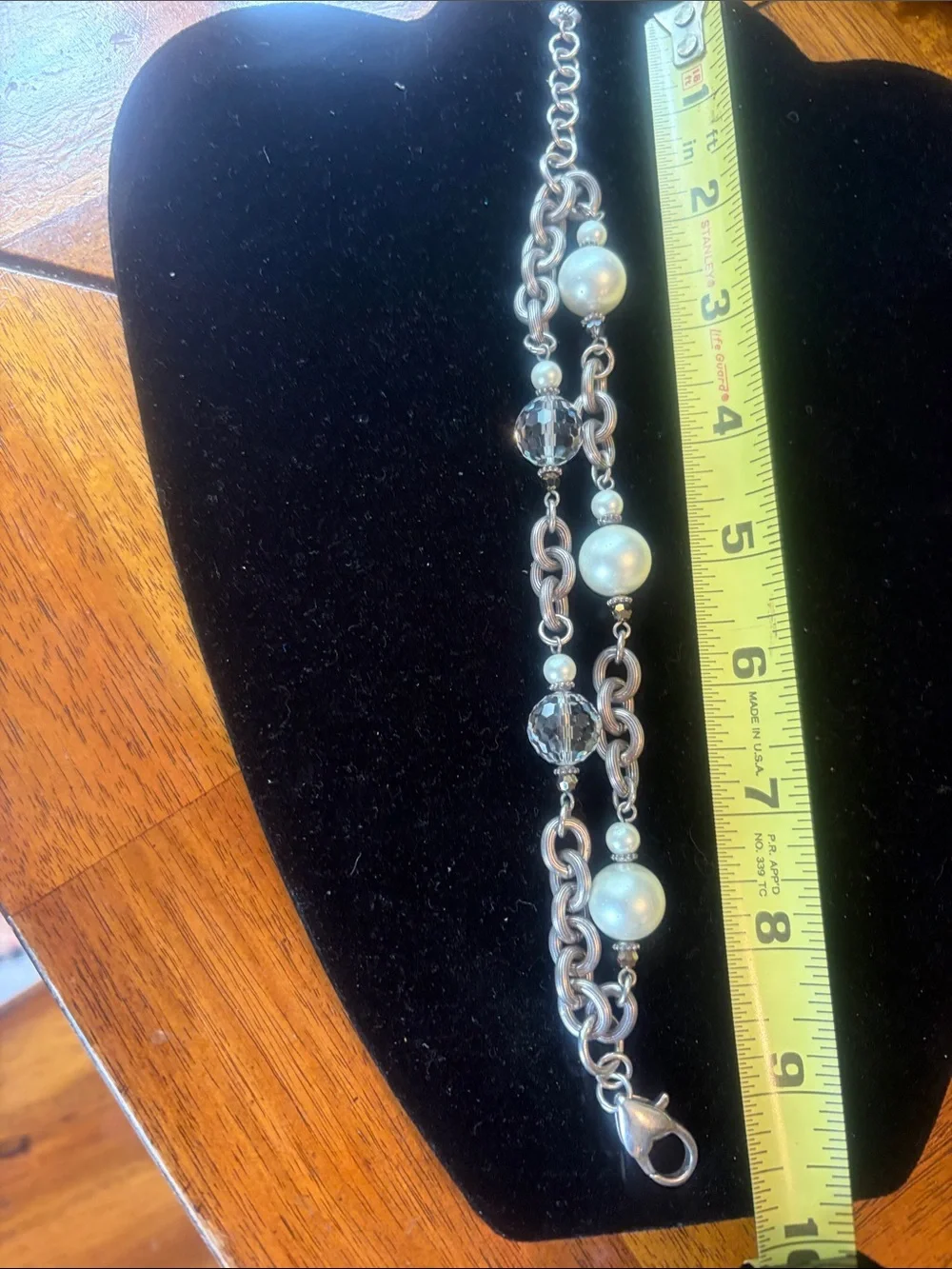 Elegant Brighton Silver-Tone Pearl & Crystal Bracelet - White Pearls - Picture 2 of 4